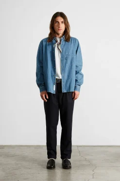 Hombre Edmmond Studios Day Shirt Denim Plain Stonewash