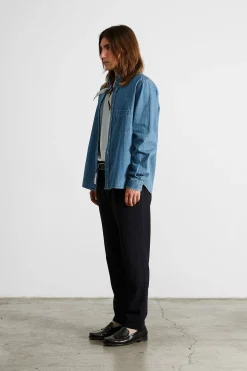 Hombre Edmmond Studios Day Shirt Denim Plain Stonewash