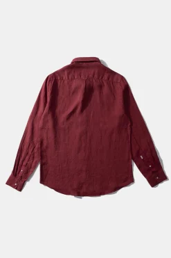 Hombre Edmmond Studios Linen Shirt Plain Bordeaux