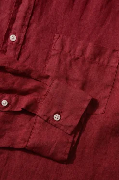 Hombre Edmmond Studios Linen Shirt Plain Bordeaux