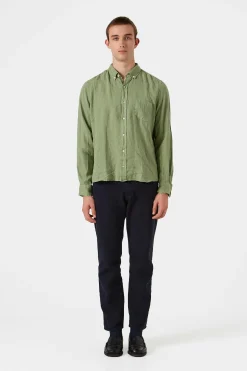 Hombre Edmmond Studios Linen Shirt Plain Olive