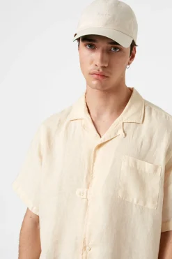 Hombre Edmmond Studios Linen Short Sleeve Plain Off White