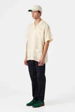 Hombre Edmmond Studios Linen Short Sleeve Plain Off White