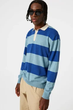 Hombre Edmmond Studios Rugby Knitted Polo Plain Blue