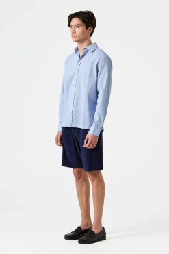 Hombre Edmmond Studios Seersucker Shirt Plain Light Blue