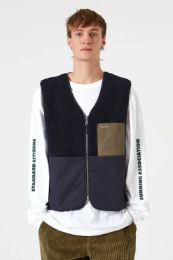 Hombre Edmmond Studios Shearling Vest Plain Navy
