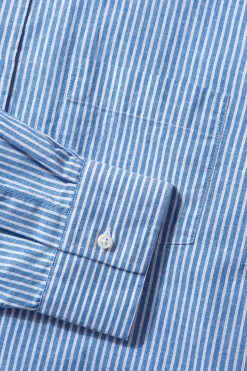 Hombre Edmmond Studios Striped Linen Shirt Plain Light Blue