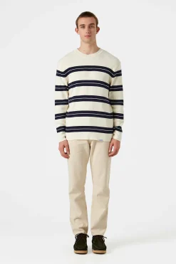 Hombre Edmmond Studios Striped Sweater Plain Beige