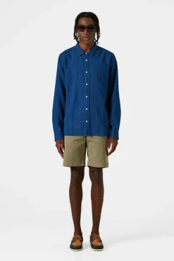 Hombre Edmmond Studios Waffle Denim Shirt Plain Stonewash